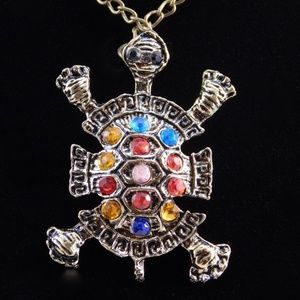 Vintage style rhinestone turtle pendant necklaces.